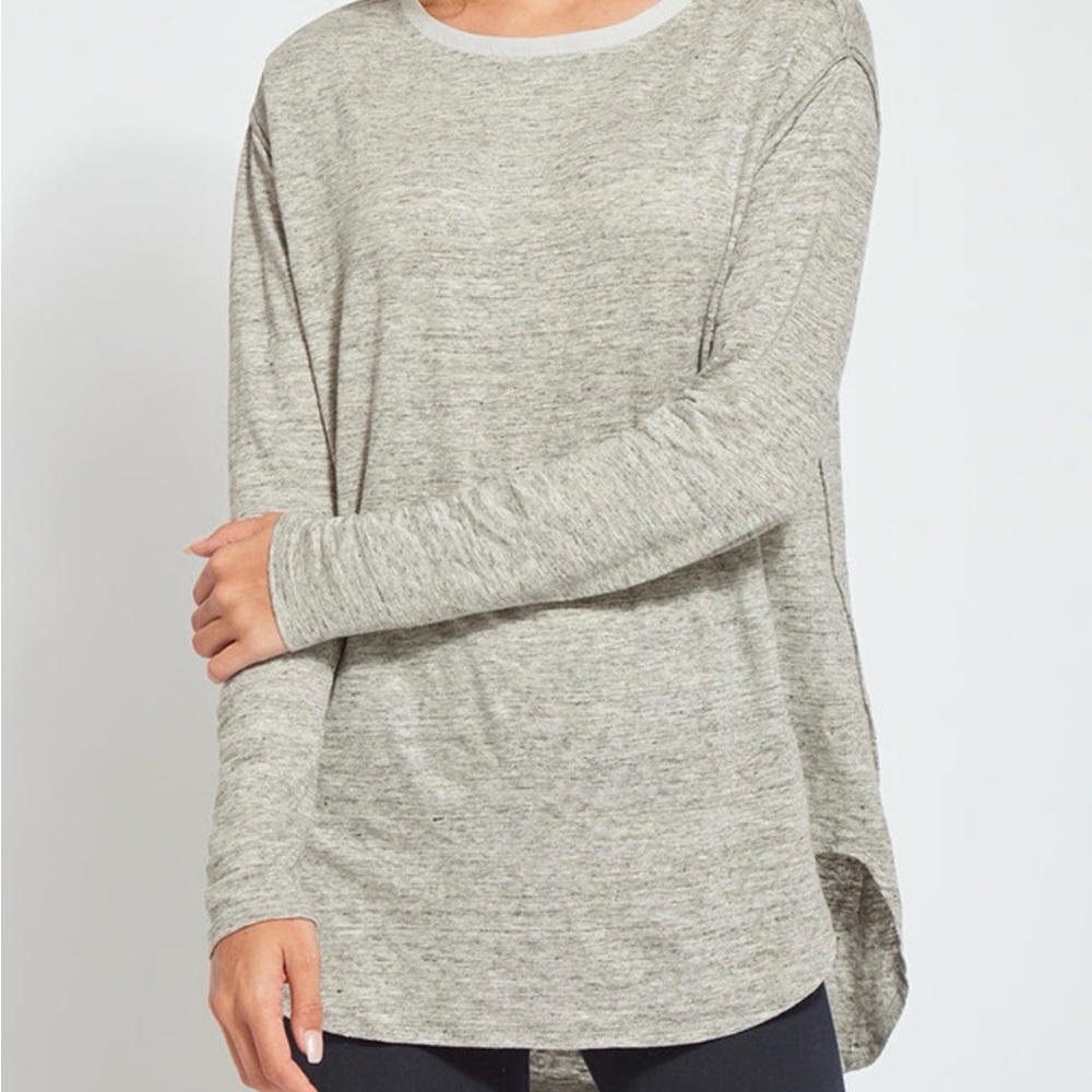 Lysse Heather Gray 95% Linen 5% Spandex Long Sleeve Top
